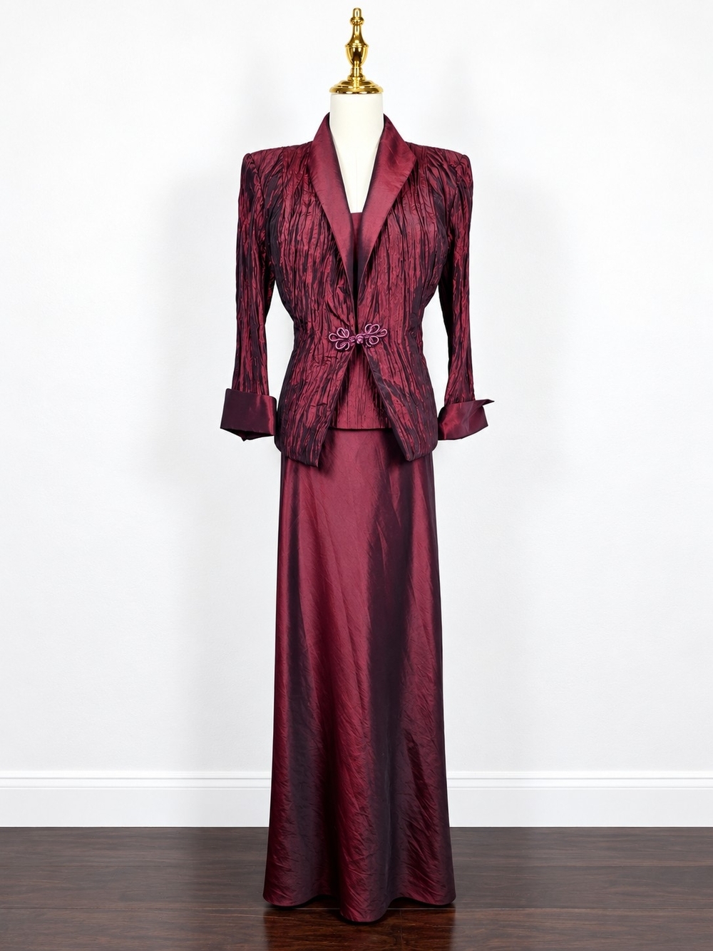 Vintage Y2K Cachet Size 16 Burgundy Formal Dress Jacket Set Gothic Evening Glam